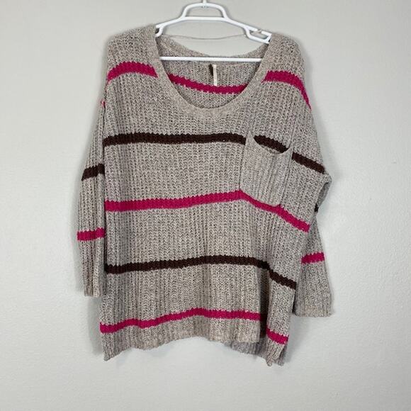 Free People Complete In Stripes Slouchy Oversized Sweater Small - Picture 2 of 9